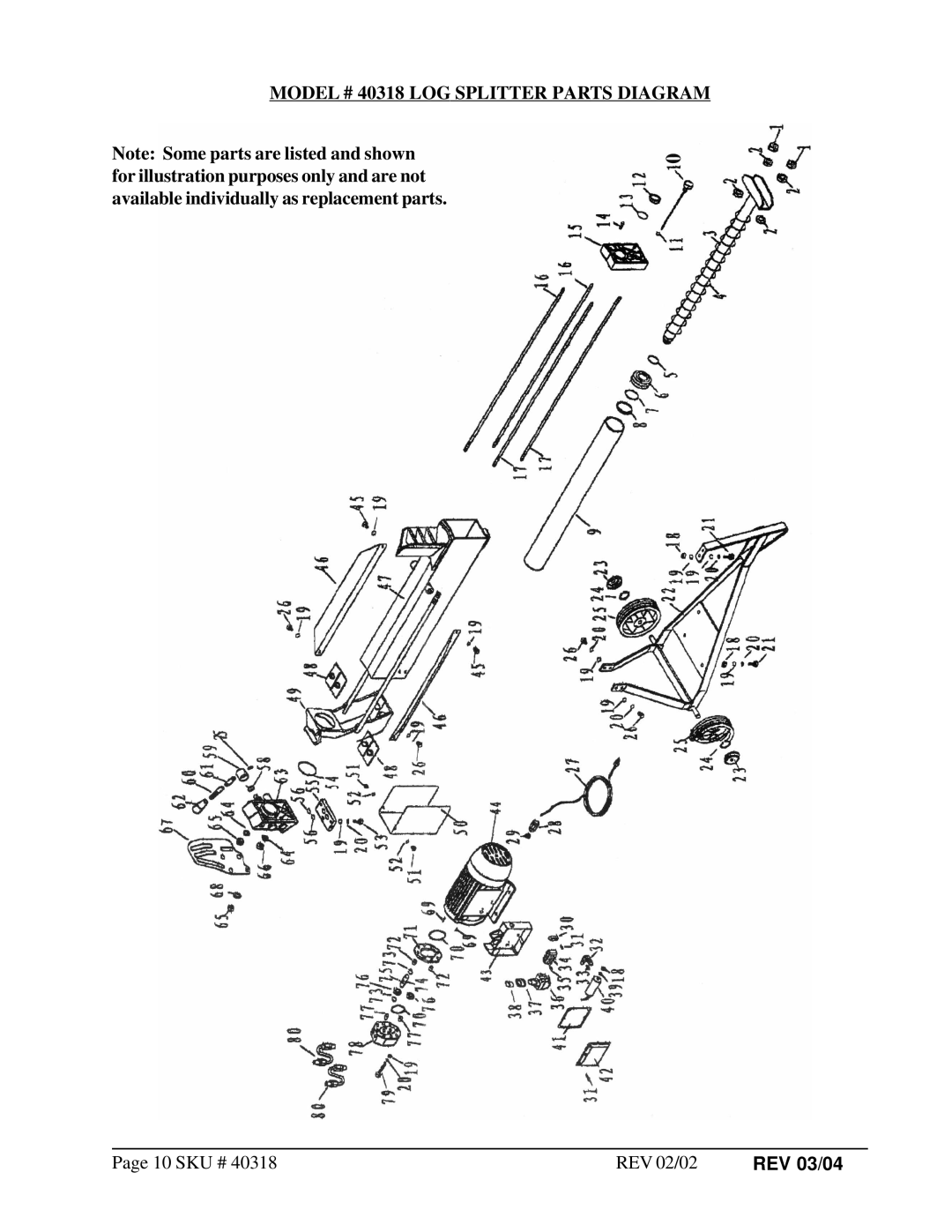 Harbor Freight Tools operating instructions Model # 40318 LOG Splitter Parts Diagram 