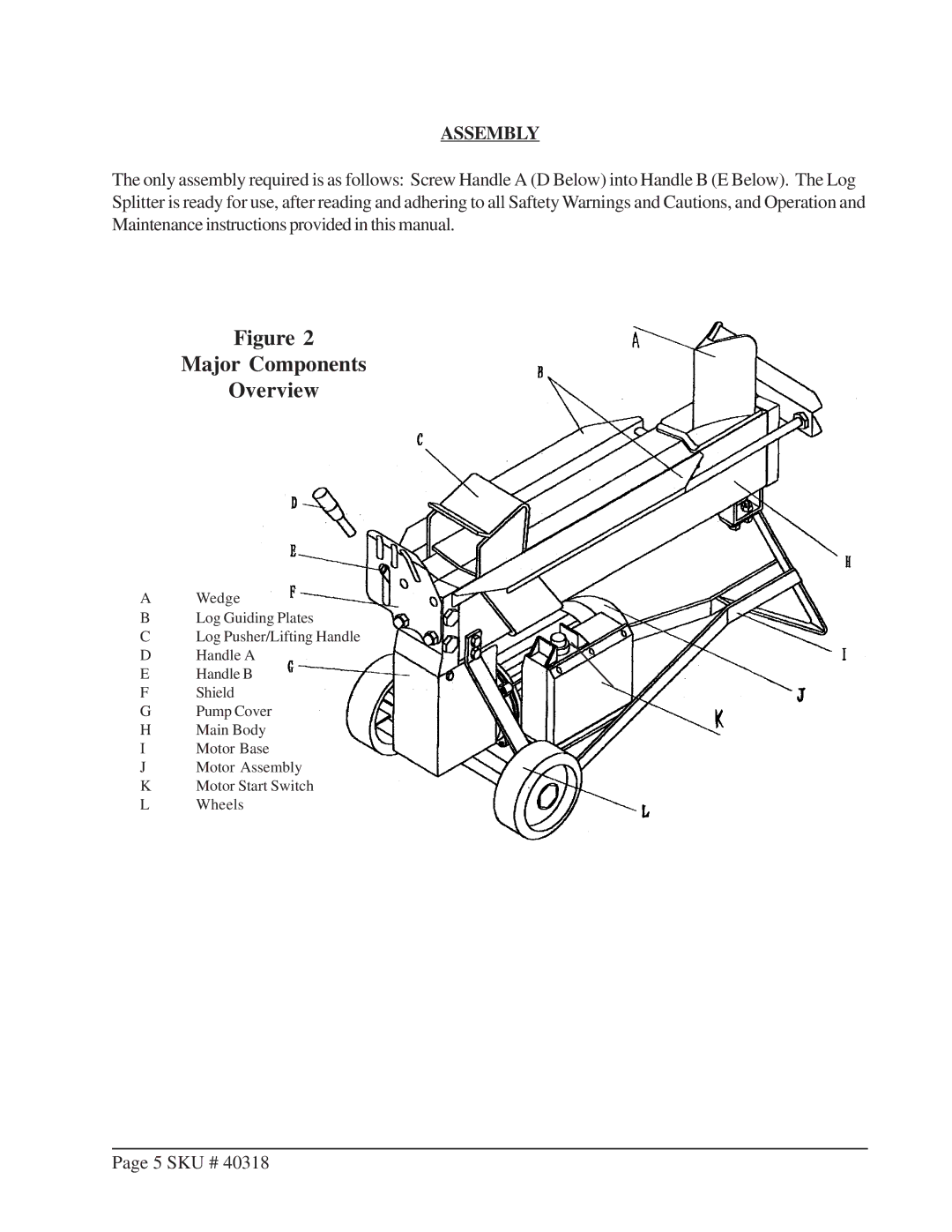 Harbor Freight Tools 40318 operating instructions Major Components Overview, Assembly 