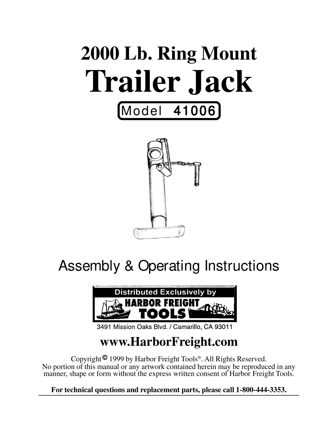 Harbor Freight Tools 41006 manual Trailer Jack 