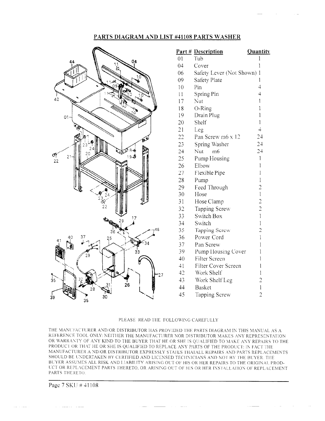 Harbor Freight Tools 41108 manual 