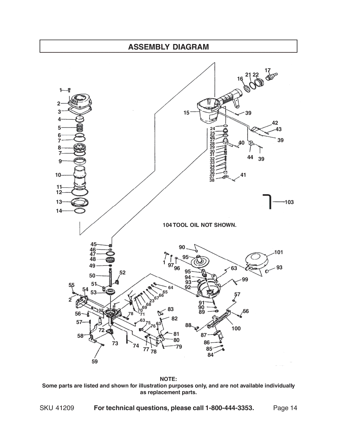 Harbor Freight Tools 41209 operating instructions Assembly Diagram 