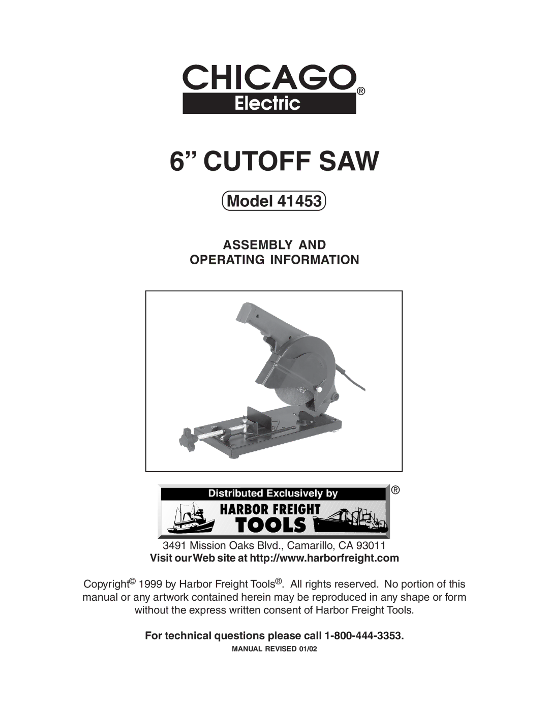 Harbor Freight Tools 41453 manual Cutoff SAW, Assembly Operating Information 