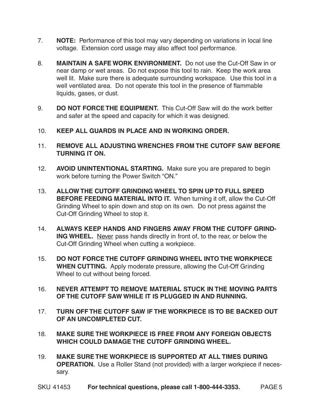 Harbor Freight Tools 41453 manual SKU For technical questions, please call 