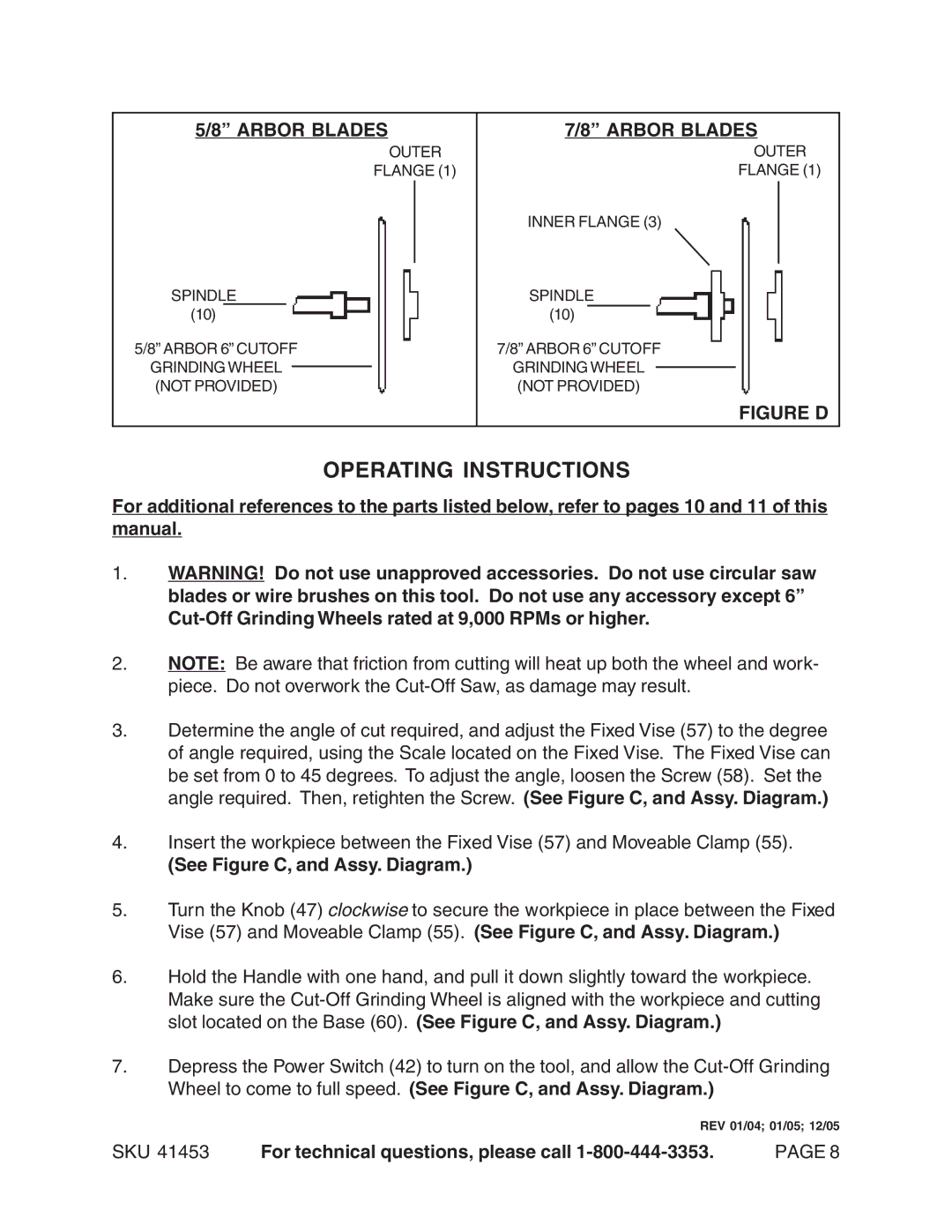 Harbor Freight Tools 41453 manual Operating Instructions, See Figure C, and Assy. Diagram 