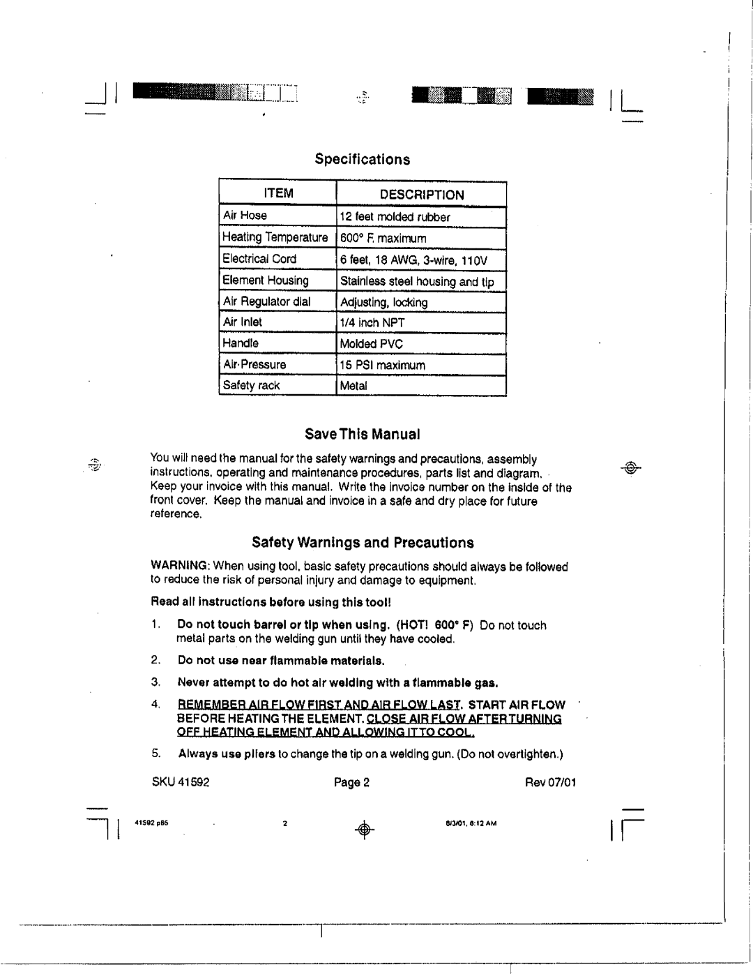 Harbor Freight Tools 41592 manual 