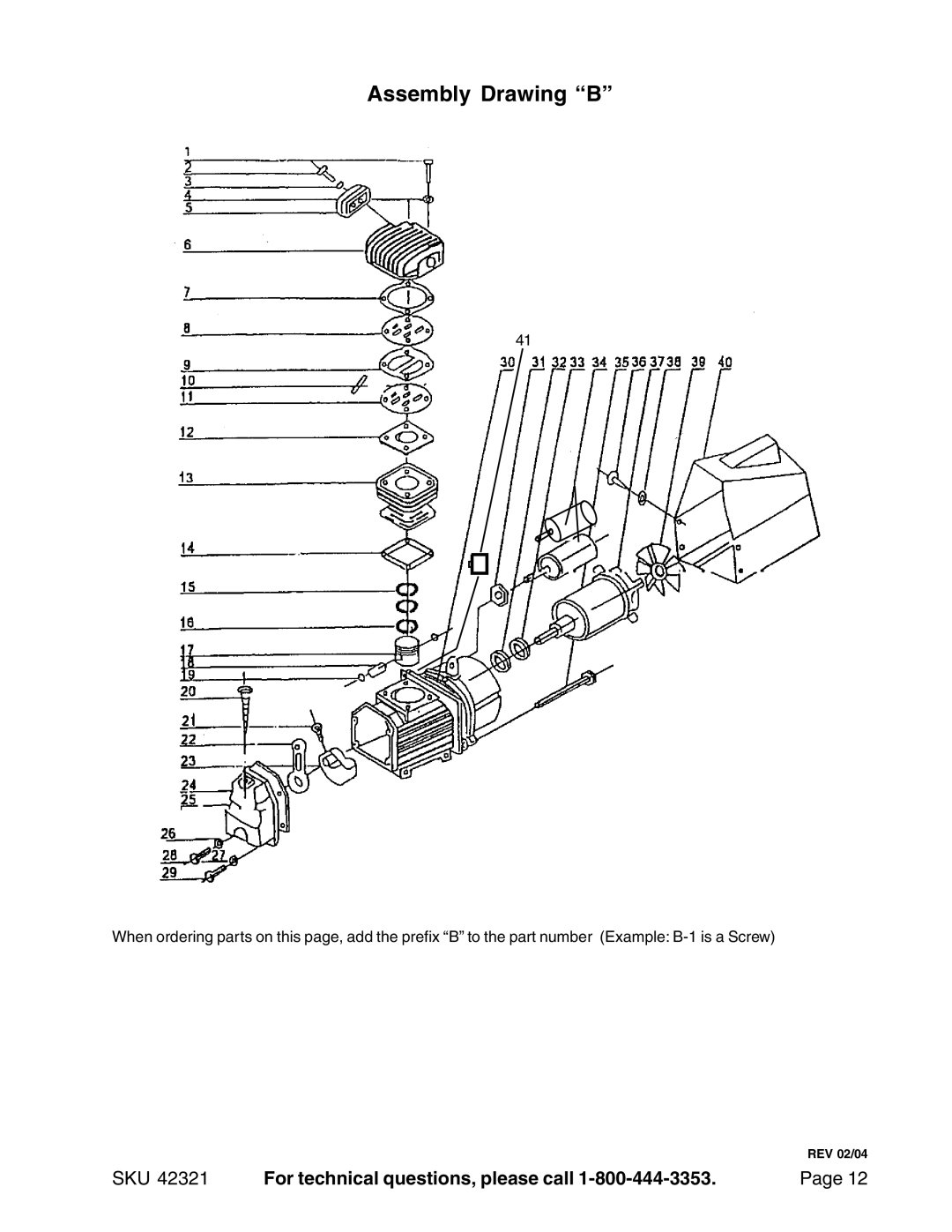 Harbor Freight Tools 42321 manual Assembly Drawing B 