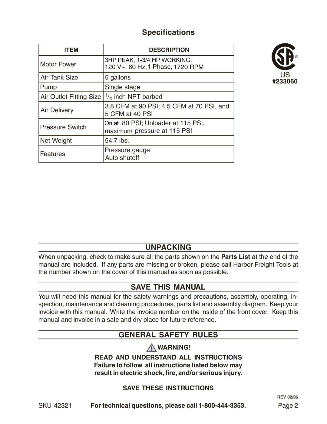 Harbor Freight Tools 42321 manual 