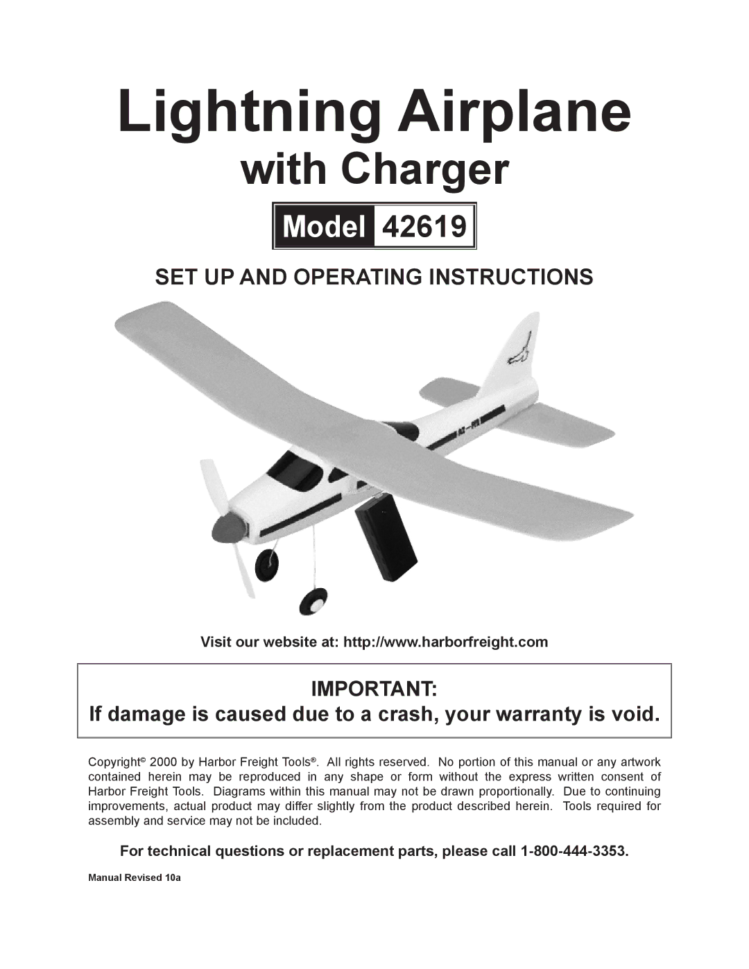 Harbor Freight Tools 42619 operating instructions Lightning Airplane 