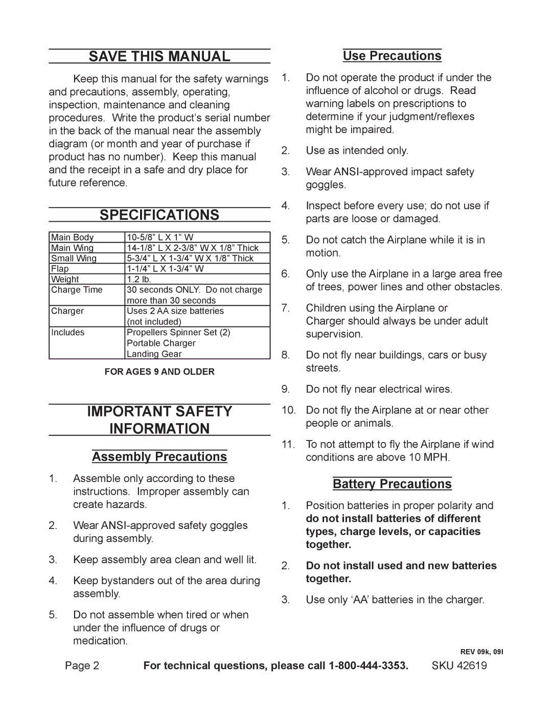 Harbor Freight Tools 42619 operating instructions Save This Manual, Specifications, Important Safety Information 