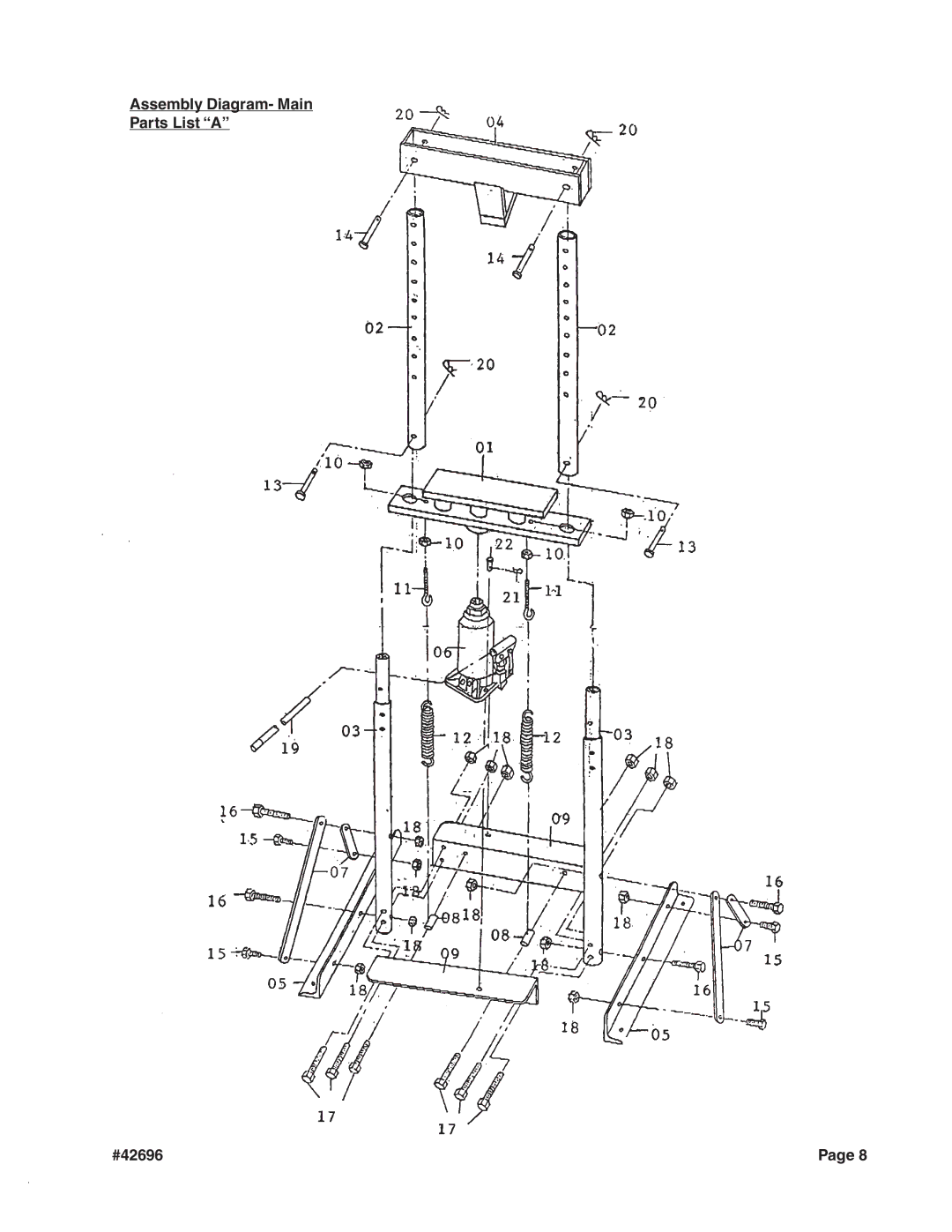 Harbor Freight Tools manual Assembly Diagram- Main Parts List a #42696 