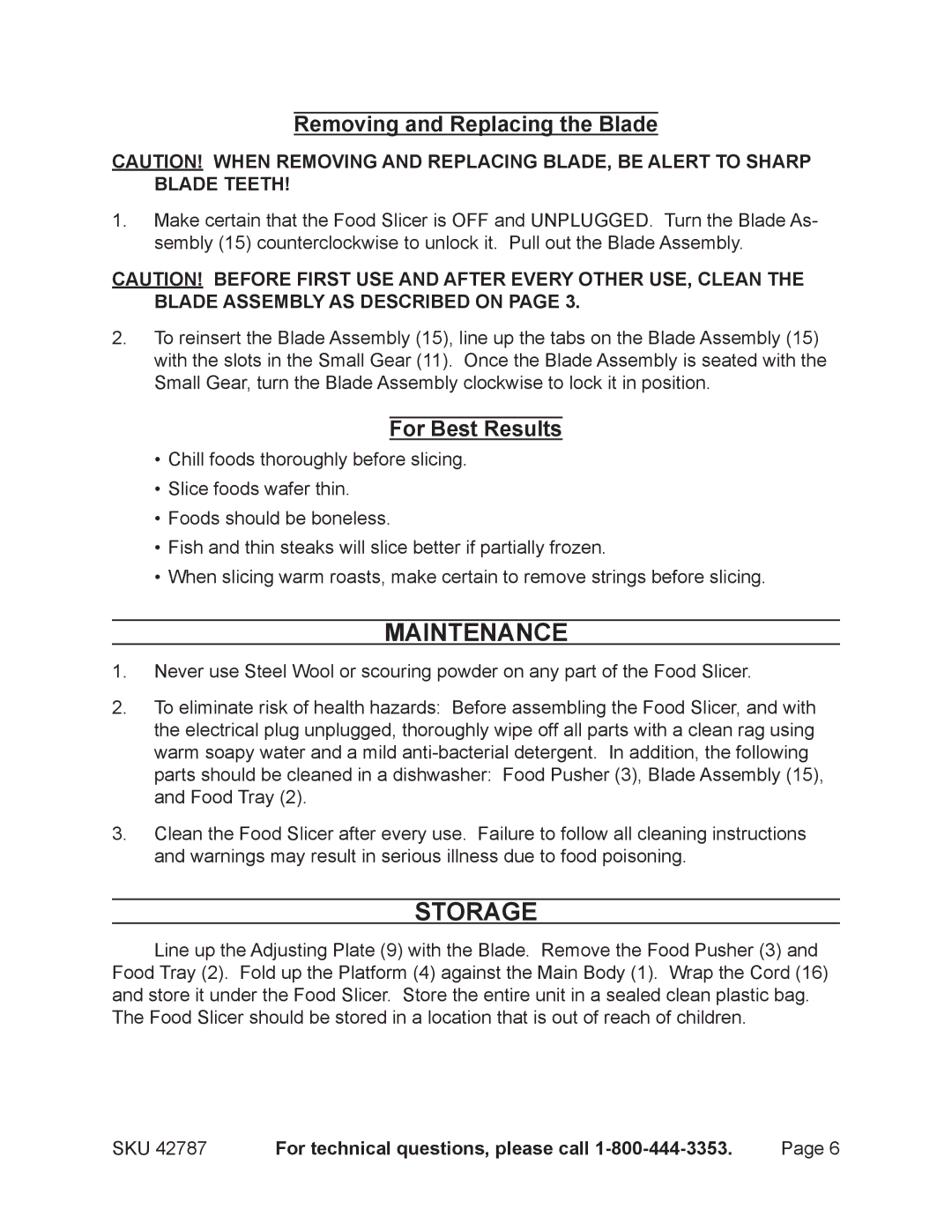 Harbor Freight Tools 42787 operating instructions Maintenance, Removing and Replacing the Blade, For Best Results 