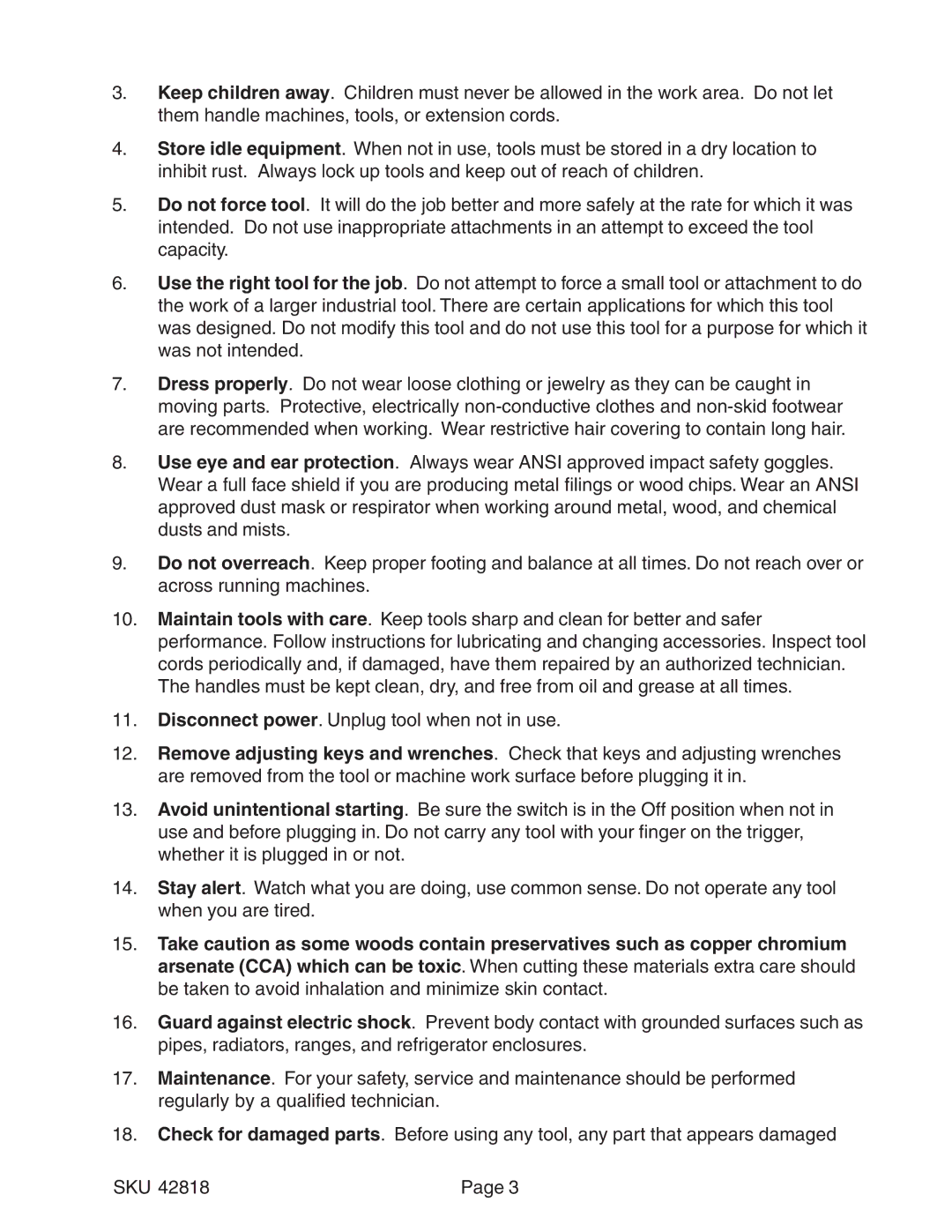 Harbor Freight Tools 42818 operating instructions 