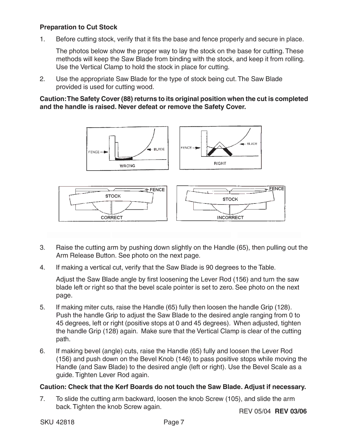 Harbor Freight Tools 42818 operating instructions Preparation to Cut Stock 