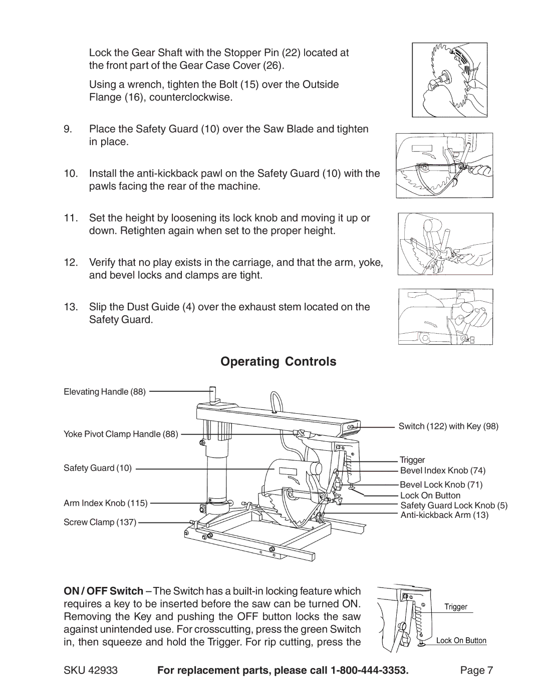 Harbor Freight Tools 42933 operating instructions Operating Controls 