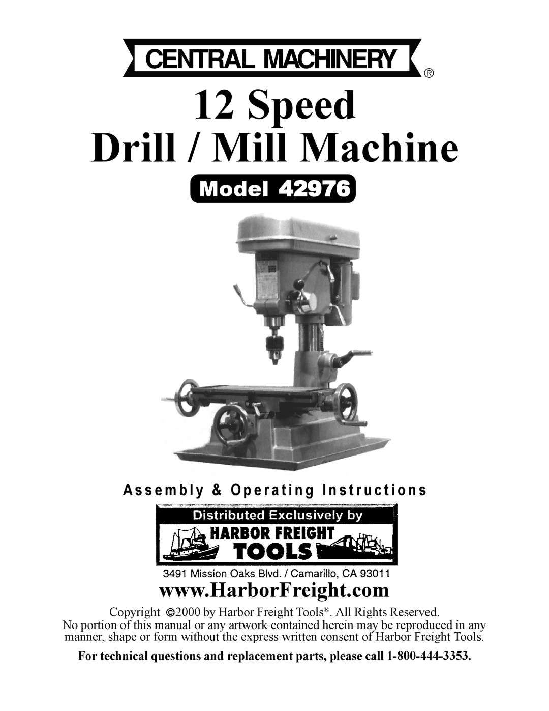 Harbor Freight Tools 42976 operating instructions Speed Drill / Mill Machine 