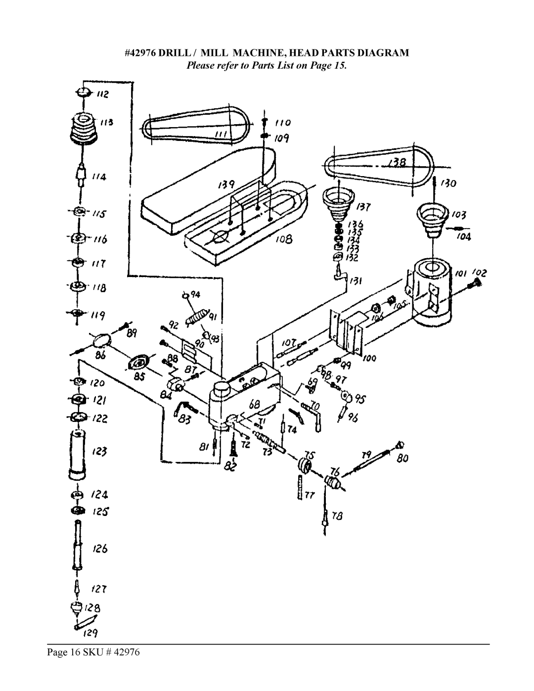 Harbor Freight Tools operating instructions #42976 Drill / Mill MACHINE, Head Parts Diagram 