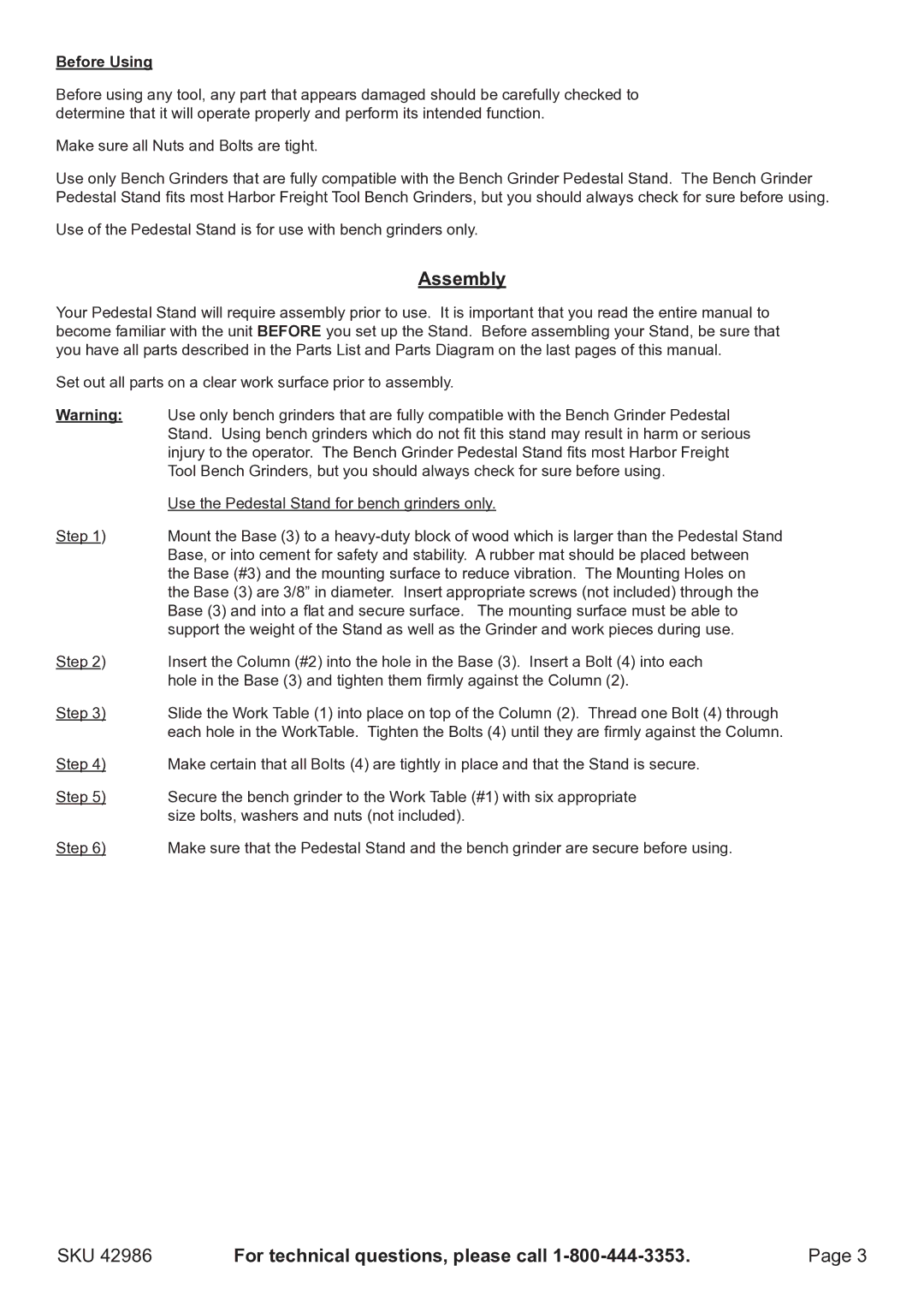 Harbor Freight Tools 42986 operating instructions Assembly, Before Using 