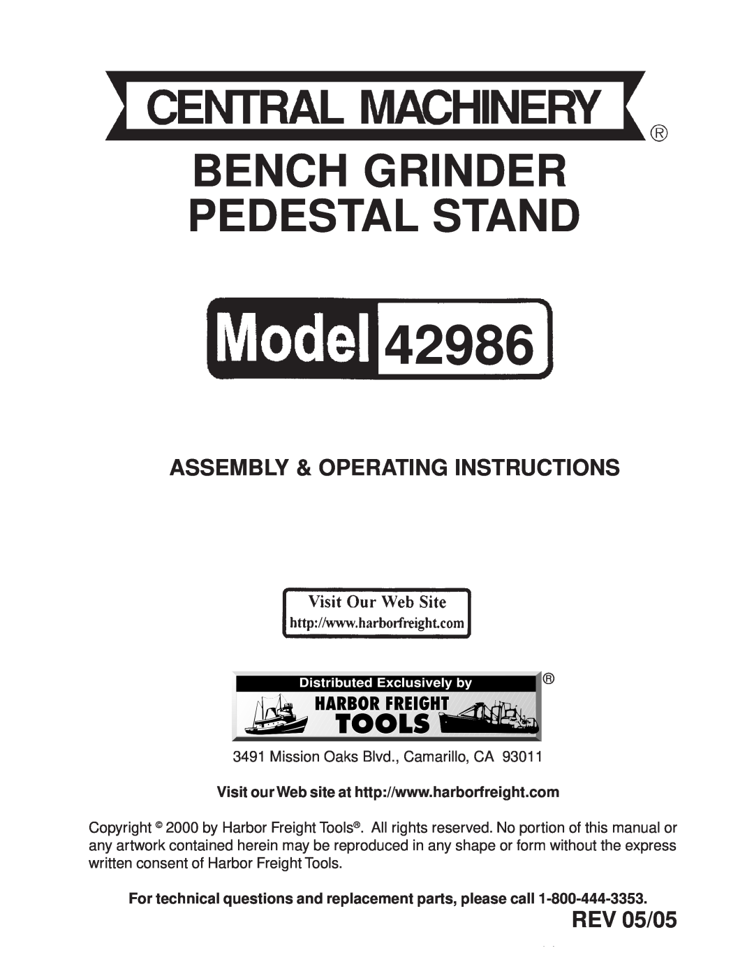 Harbor Freight Tools 42986 operating instructions For technical questions and replacement parts, please call, REV 05/05 
