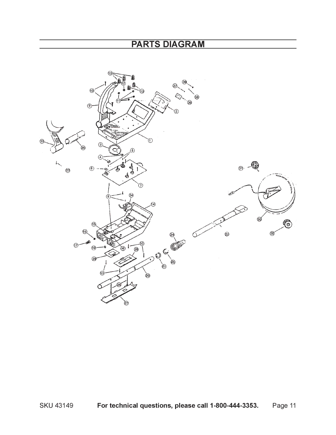 Harbor Freight Tools 43149 operating instructions Parts Diagram, SKU For technical questions, please call 