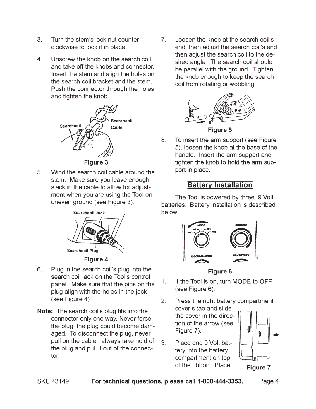 Harbor Freight Tools 43149 operating instructions Battery Installation 