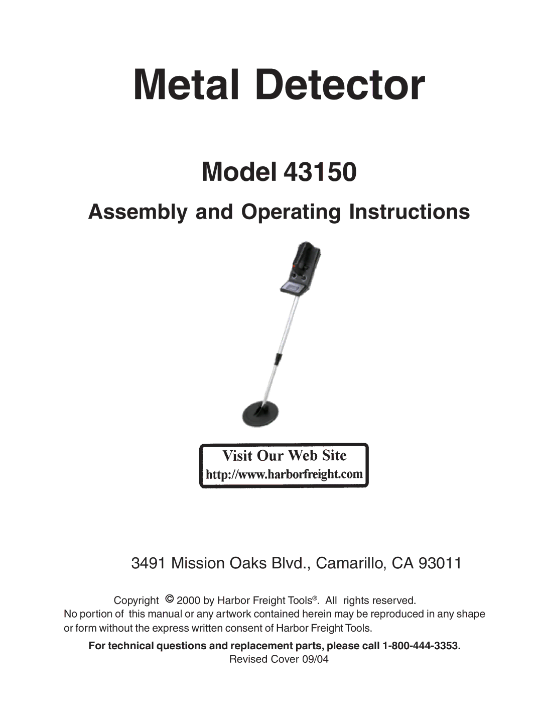 Harbor Freight Tools 43150 operating instructions Metal Detector 