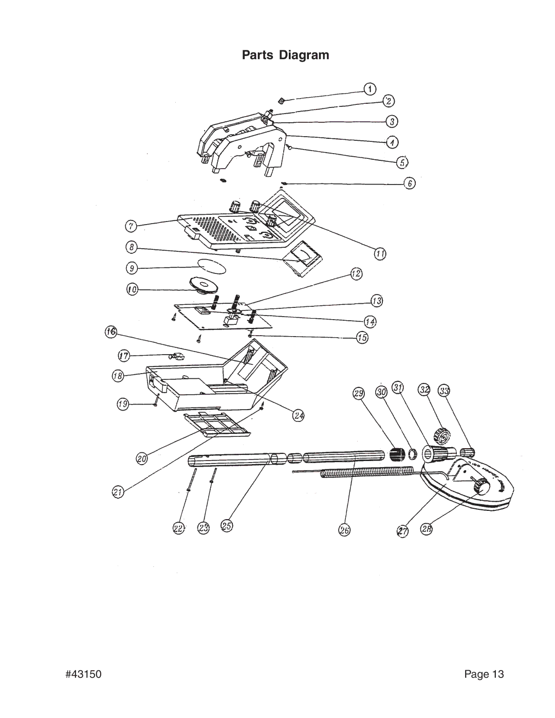 Harbor Freight Tools 43150 operating instructions Parts Diagram 