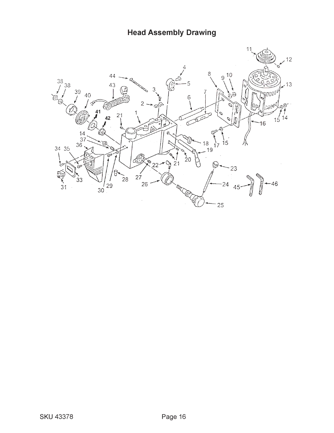 Harbor Freight Tools 43378, 16 speed floor drill press operating instructions Head Assembly Drawing 