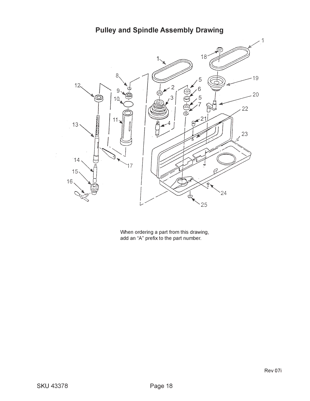 Harbor Freight Tools 43378, 16 speed floor drill press operating instructions Pulley and Spindle Assembly Drawing 