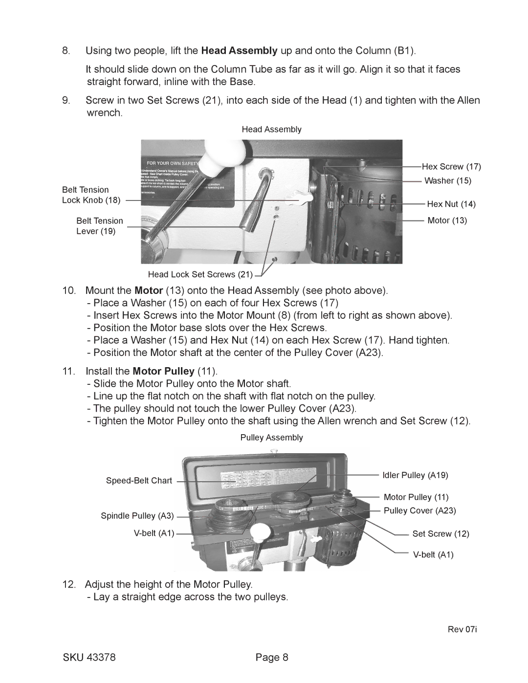 Harbor Freight Tools 43378, 16 speed floor drill press operating instructions Head Assembly 