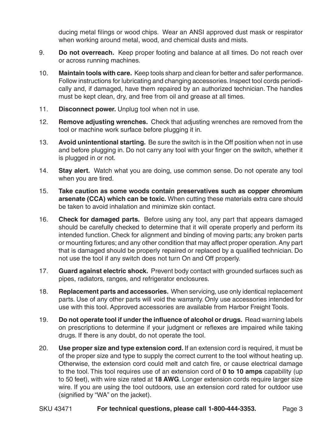 Harbor Freight Tools 43471 manual SKU For technical questions, please call 