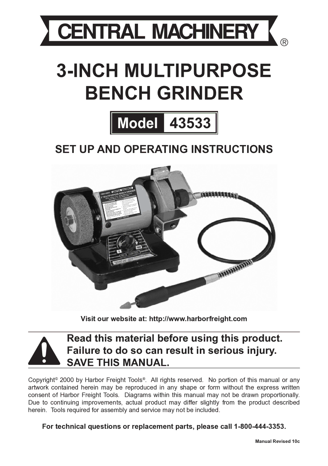 Harbor Freight Tools 43533 operating instructions Inch Multipurpose Bench Grinder 