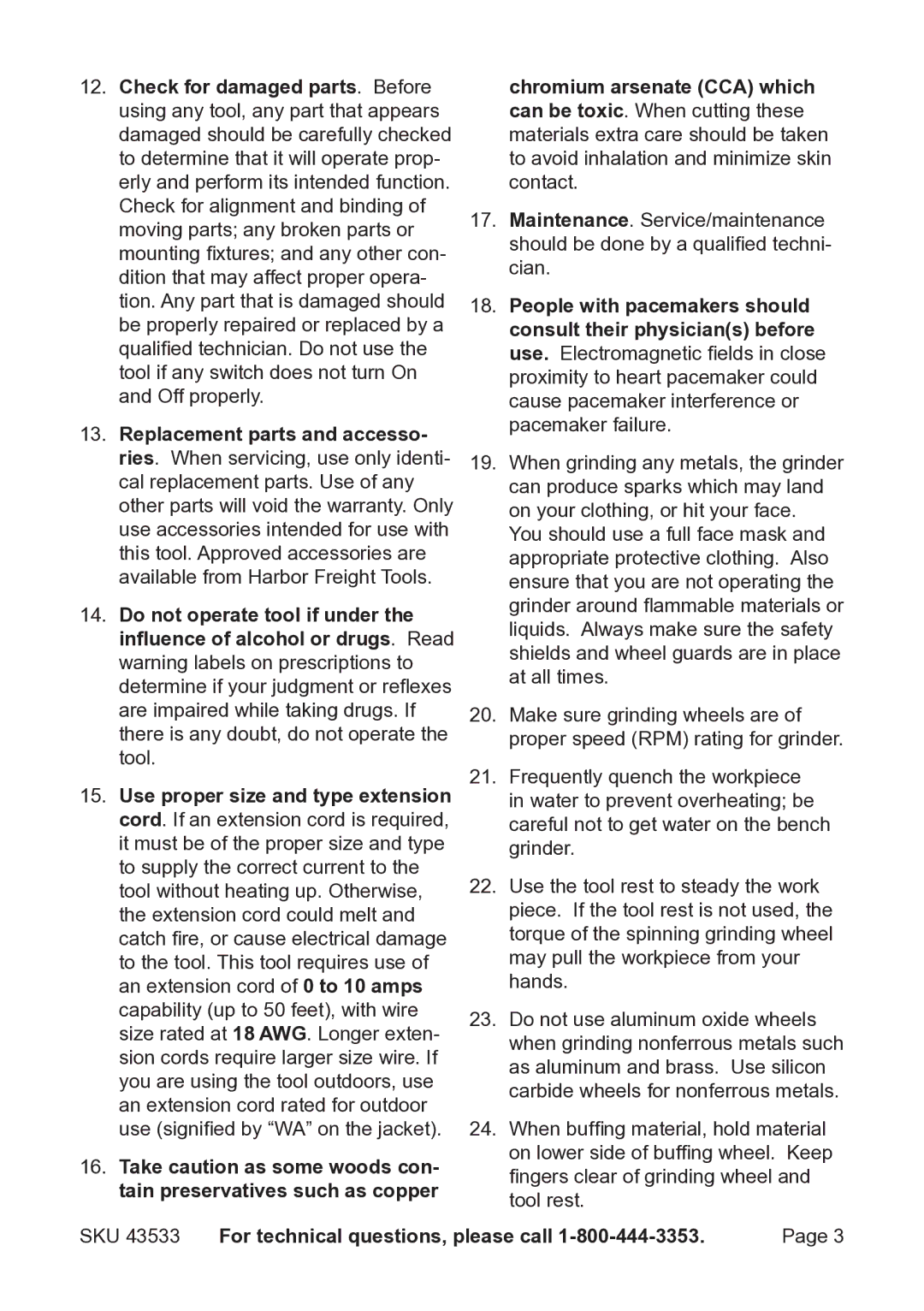 Harbor Freight Tools 43533 operating instructions SKU For technical questions, please call 