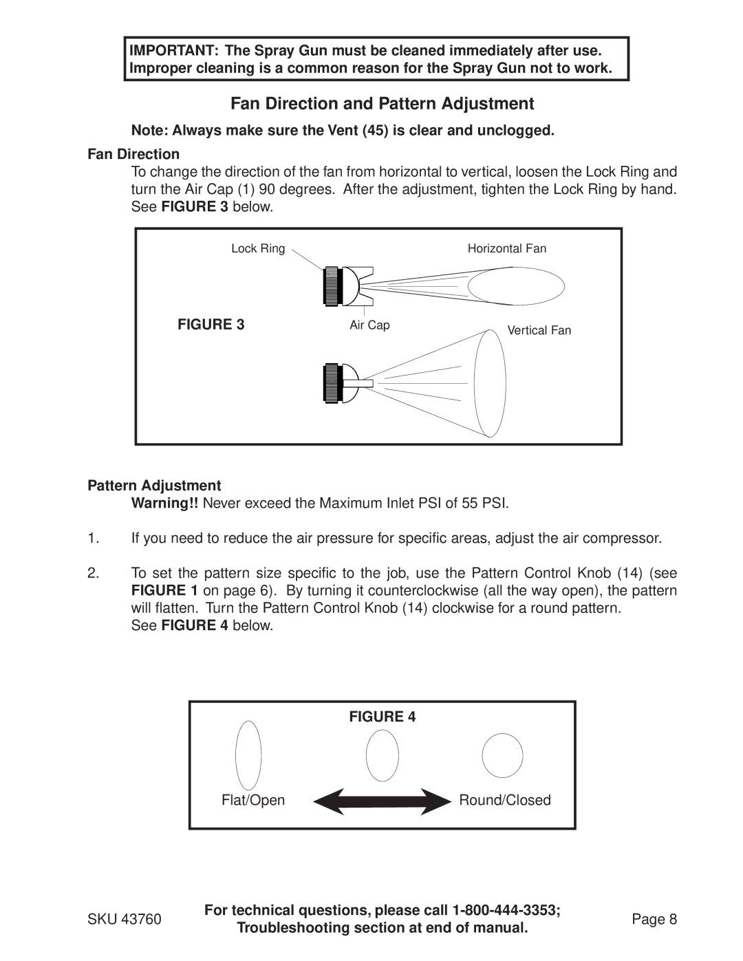 Harbor Freight Tools 43760 operating instructions Fan Direction and Pattern Adjustment 