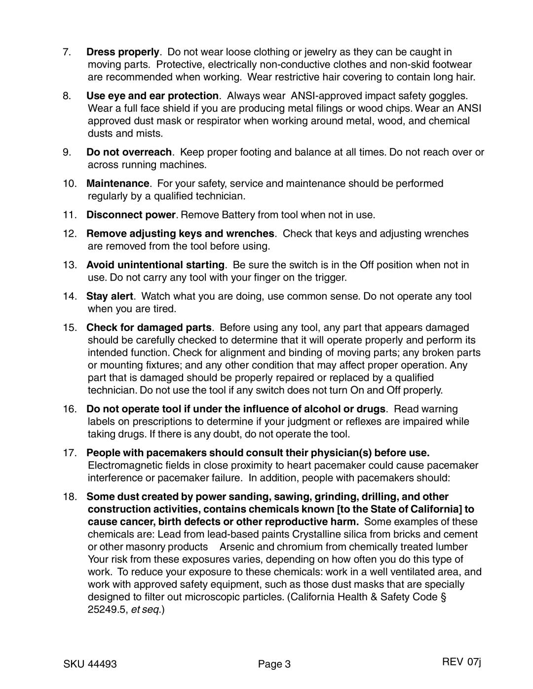 Harbor Freight Tools 44493 operating instructions 