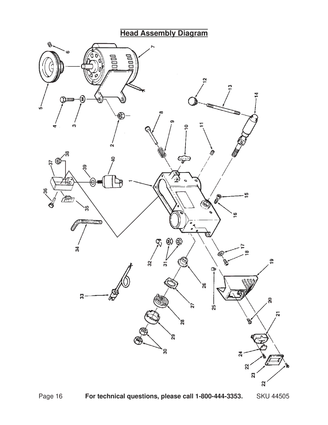 Harbor Freight Tools 44505 operating instructions Head Assembly Diagram 