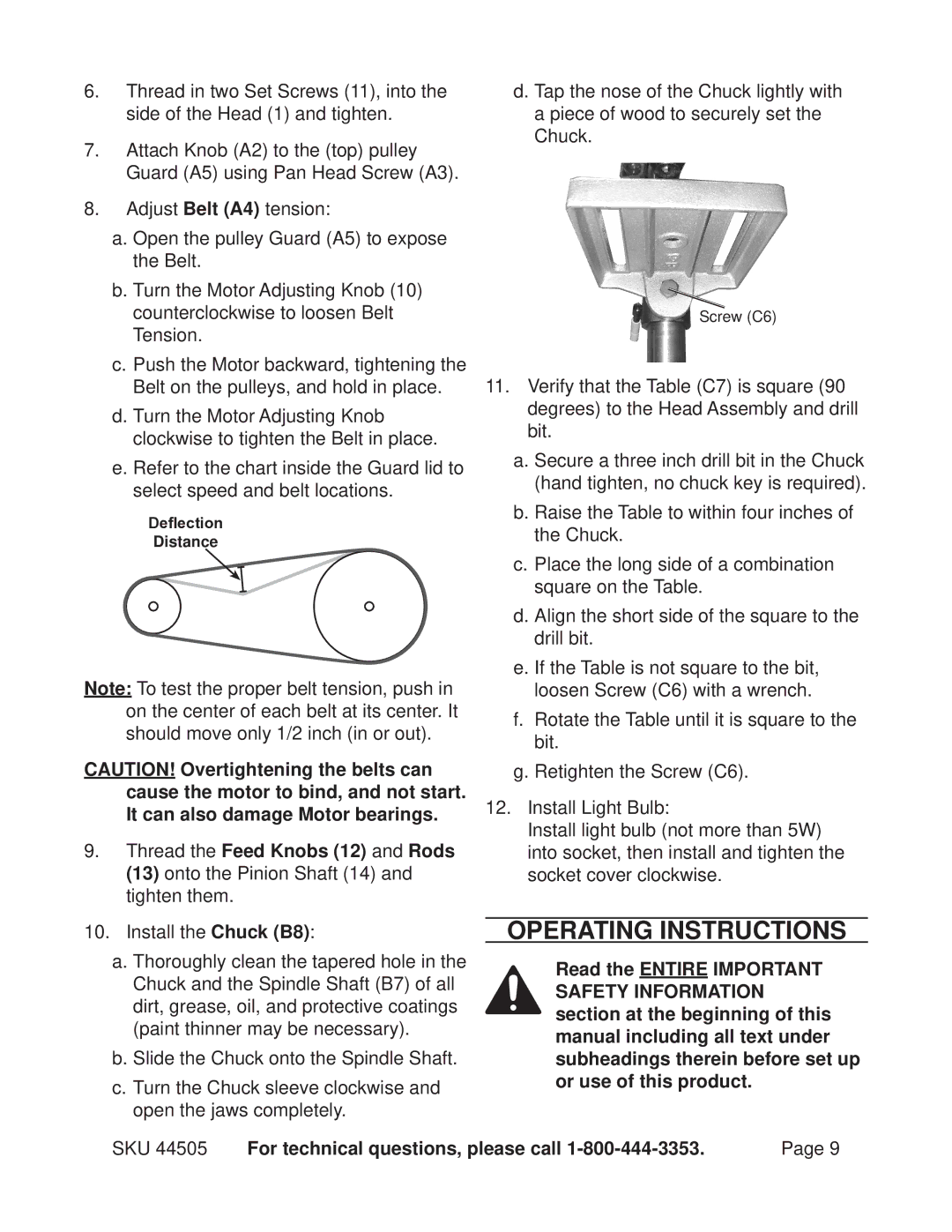 Harbor Freight Tools 44505 operating instructions Operating Instructions 