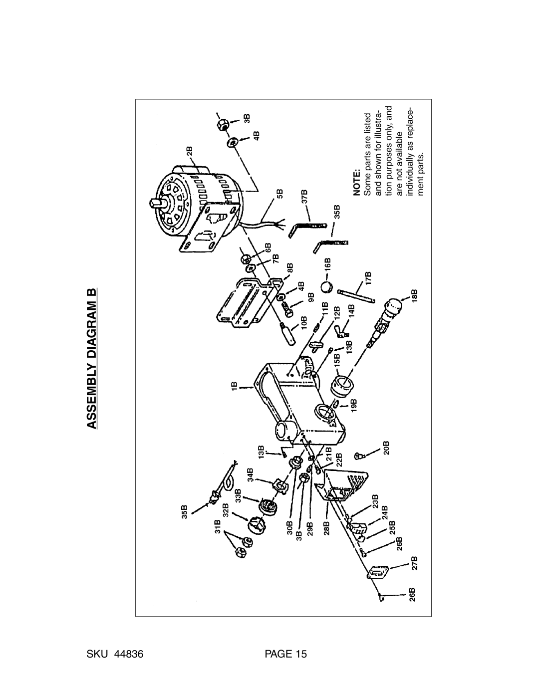 Harbor Freight Tools 44836 manual Assembly Diagram B 