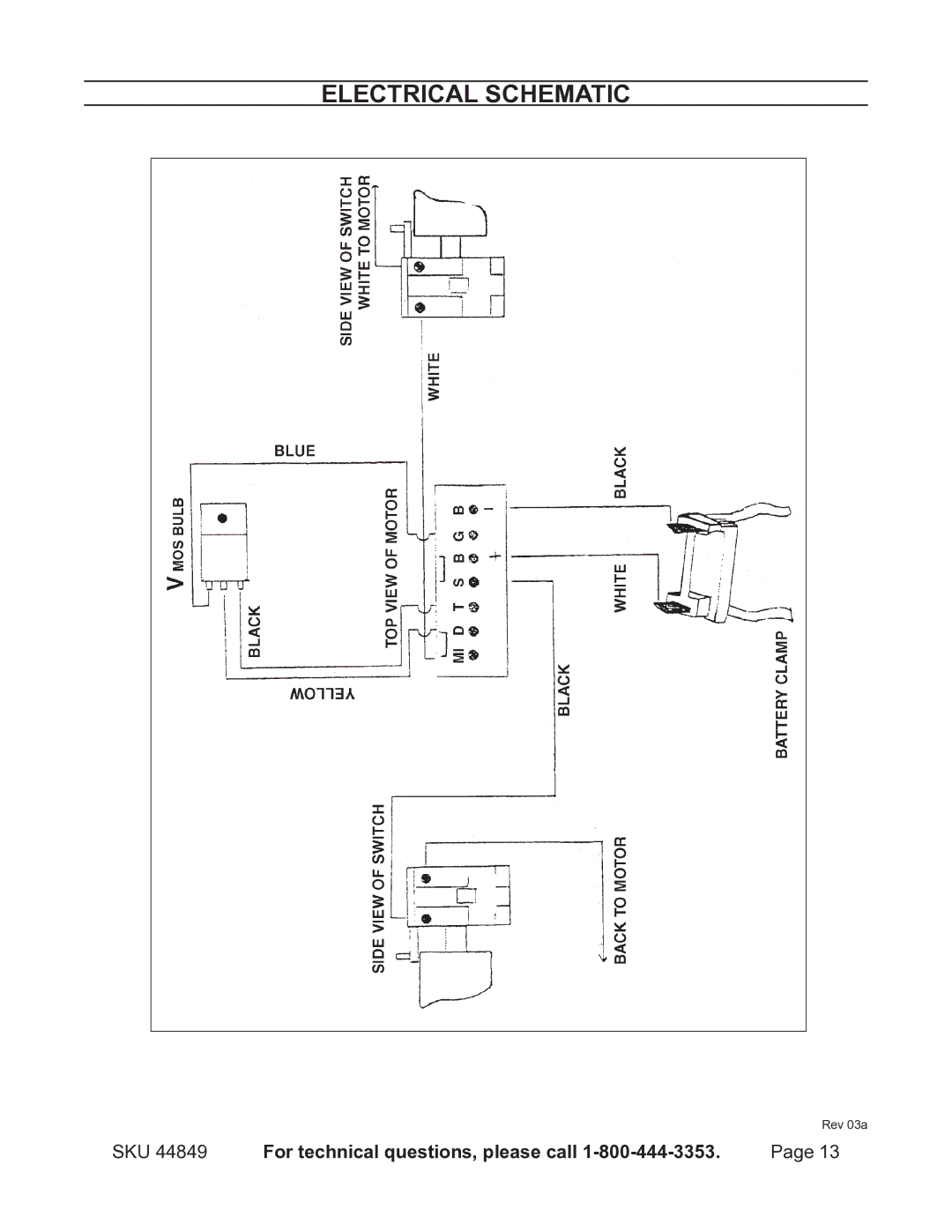 Harbor Freight Tools 44849 manual Electrical Schematic 