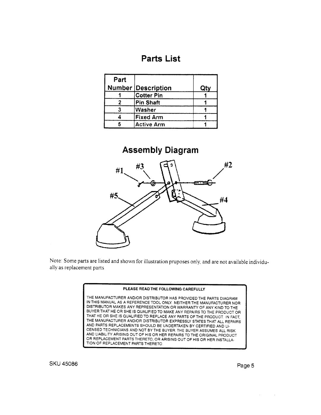 Harbor Freight Tools 45086 manual 