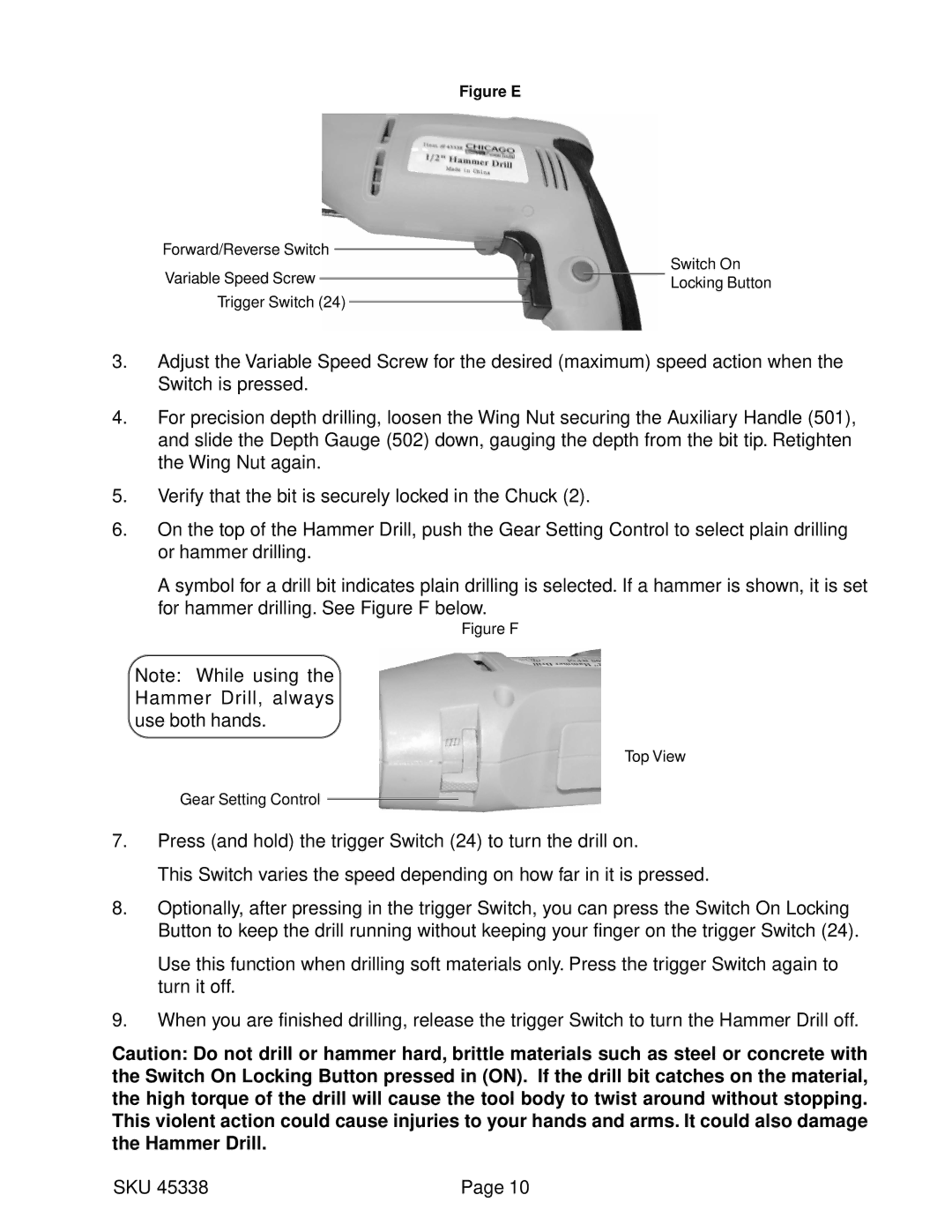 Harbor Freight Tools 45338 operating instructions Figure E 