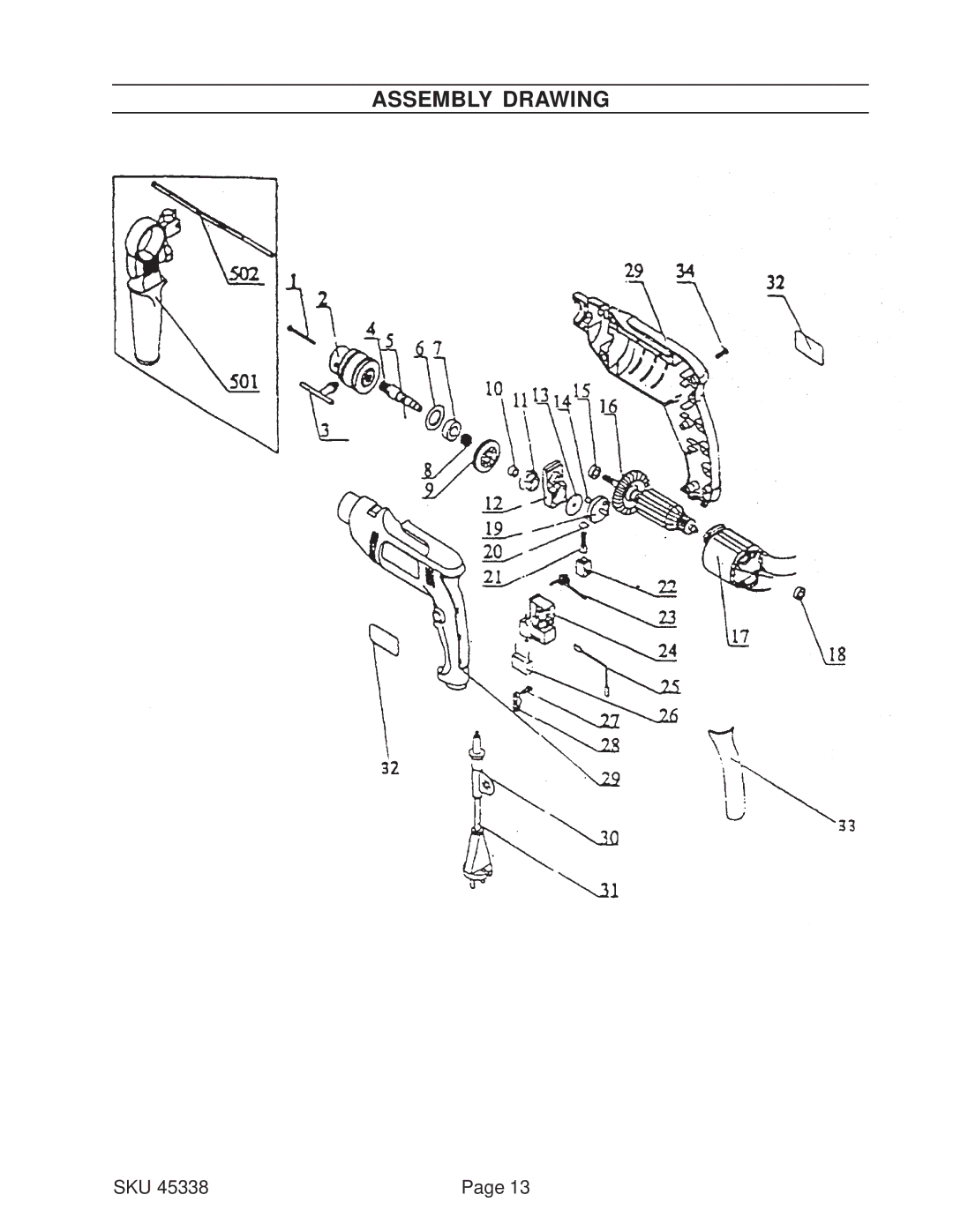 Harbor Freight Tools 45338 operating instructions Assembly Drawing 