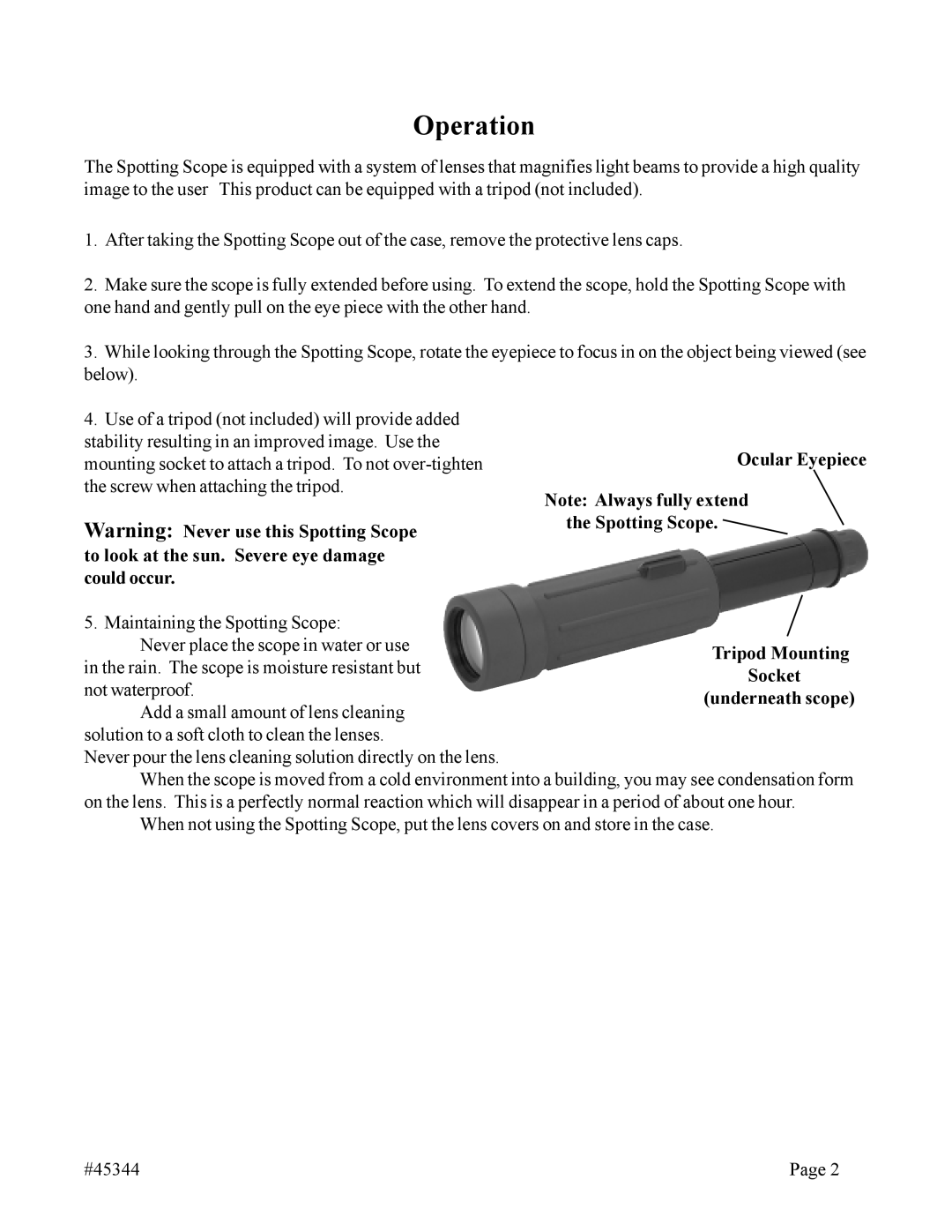 Harbor Freight Tools 45344 specifications Operation, Ocular Eyepiece 