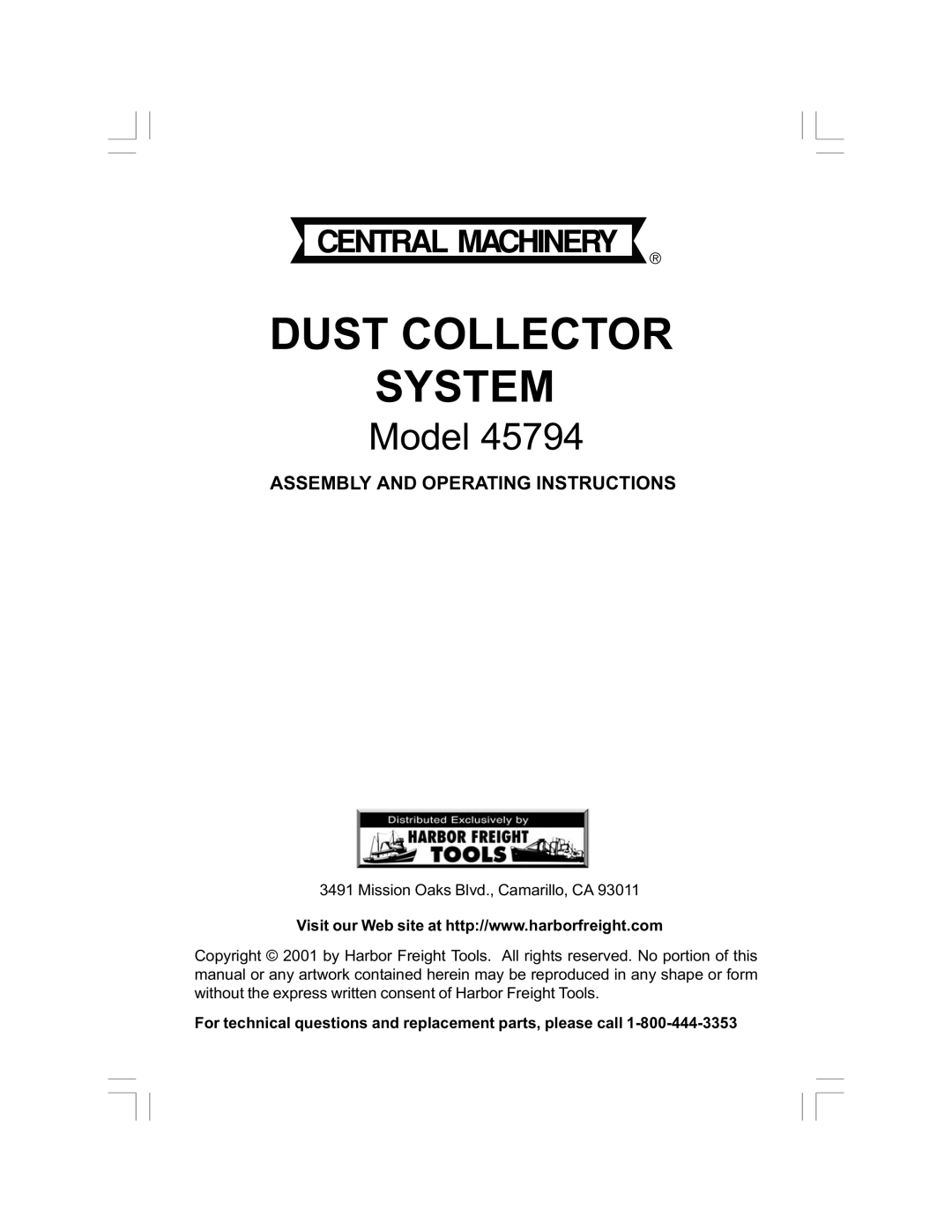 Harbor Freight Tools 45794 operating instructions Dust Collector System 