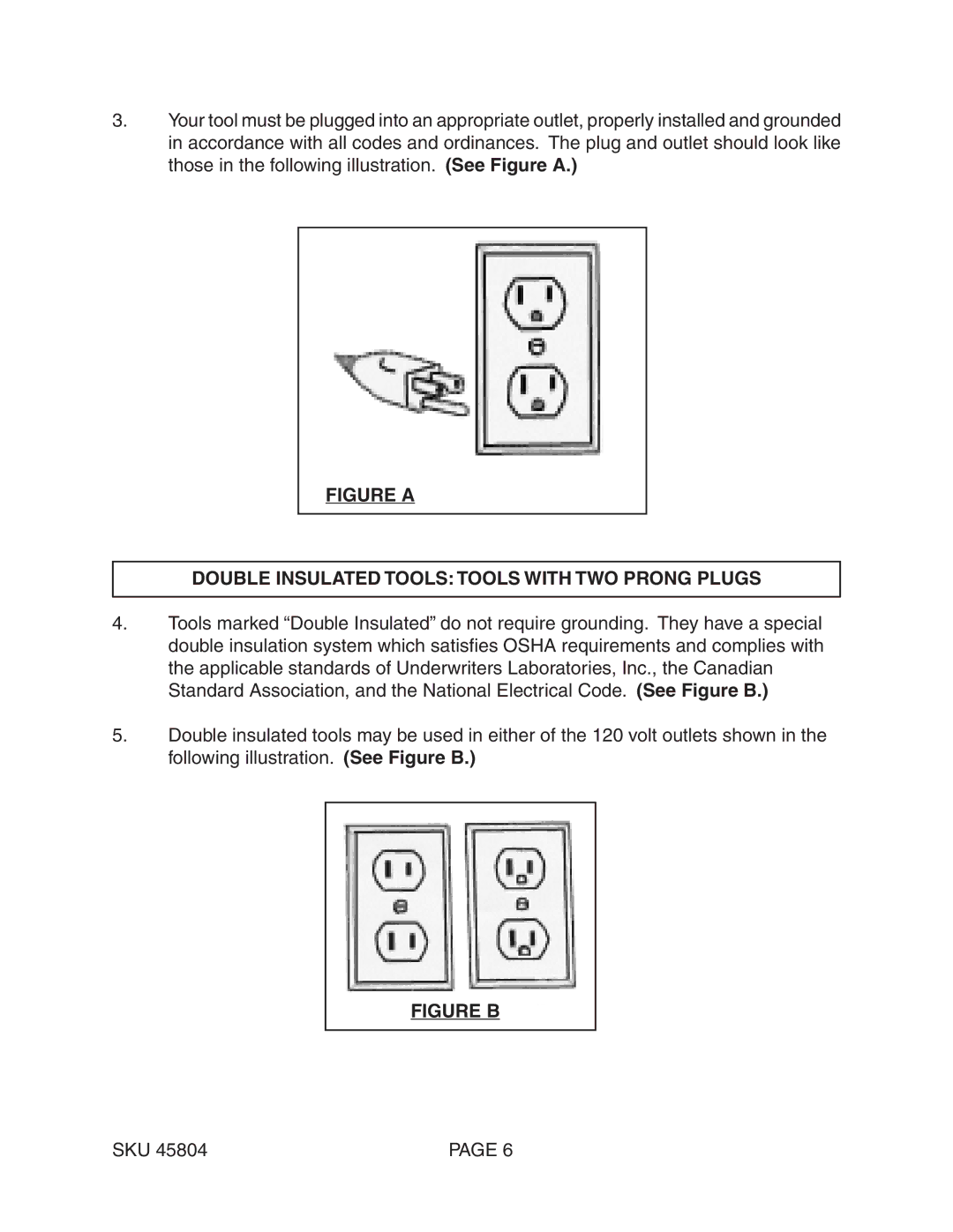 Harbor Freight Tools 45804 manual Figure a Double Insulated Tools Tools with TWO Prong Plugs 