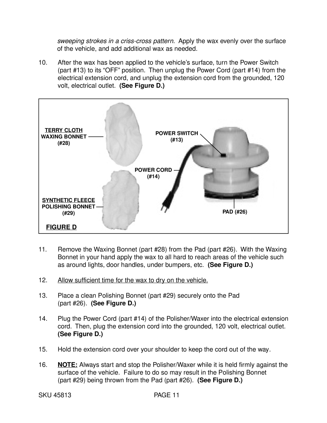 Harbor Freight Tools 45813 operating instructions See Figure D 