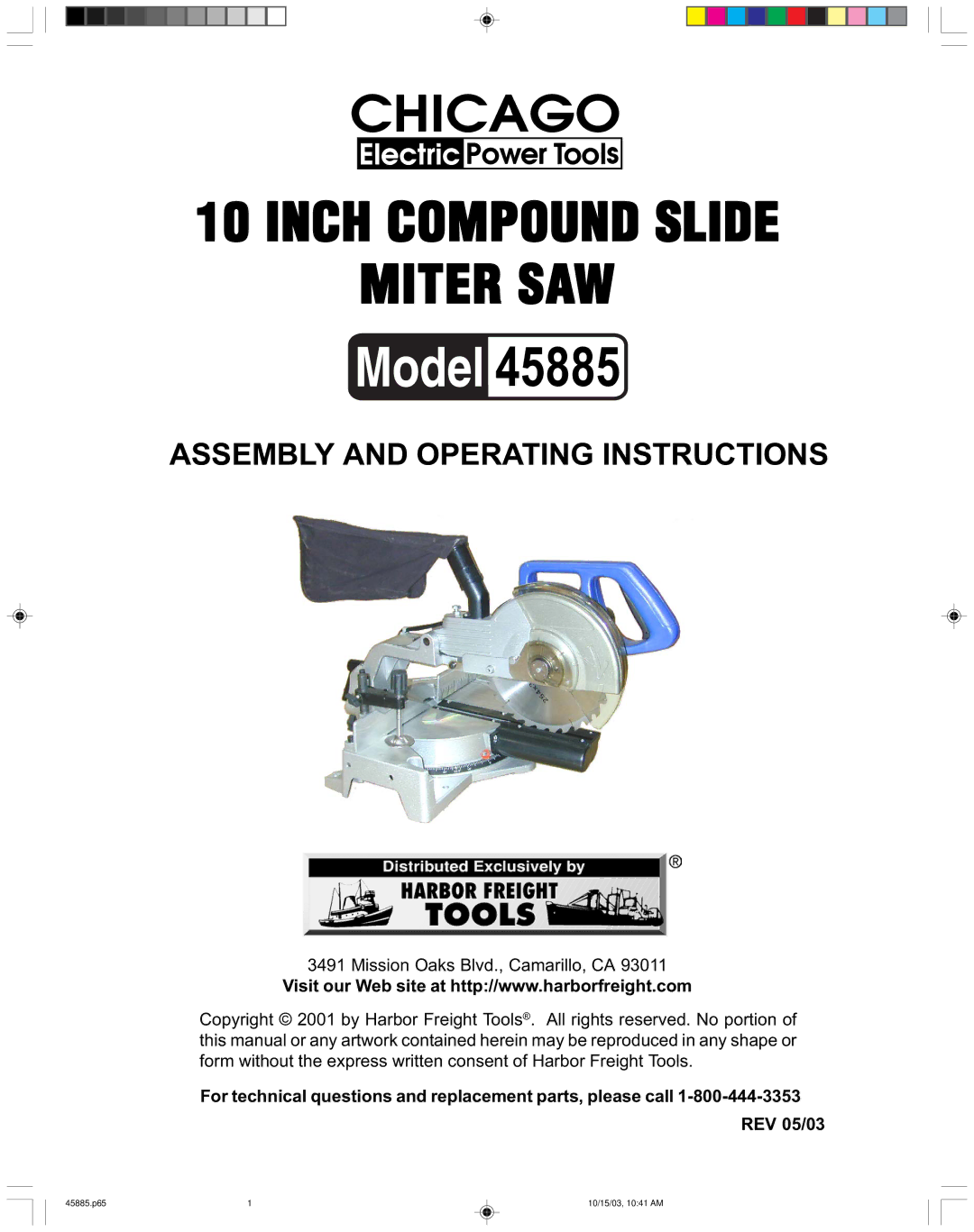 Harbor Freight Tools 45885 operating instructions 