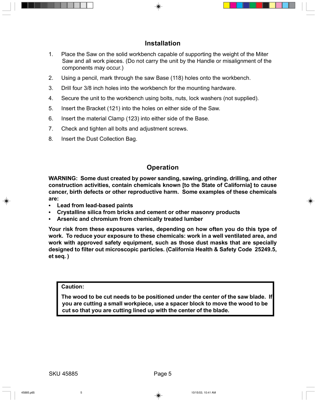 Harbor Freight Tools 45885 operating instructions Installation, Operation 