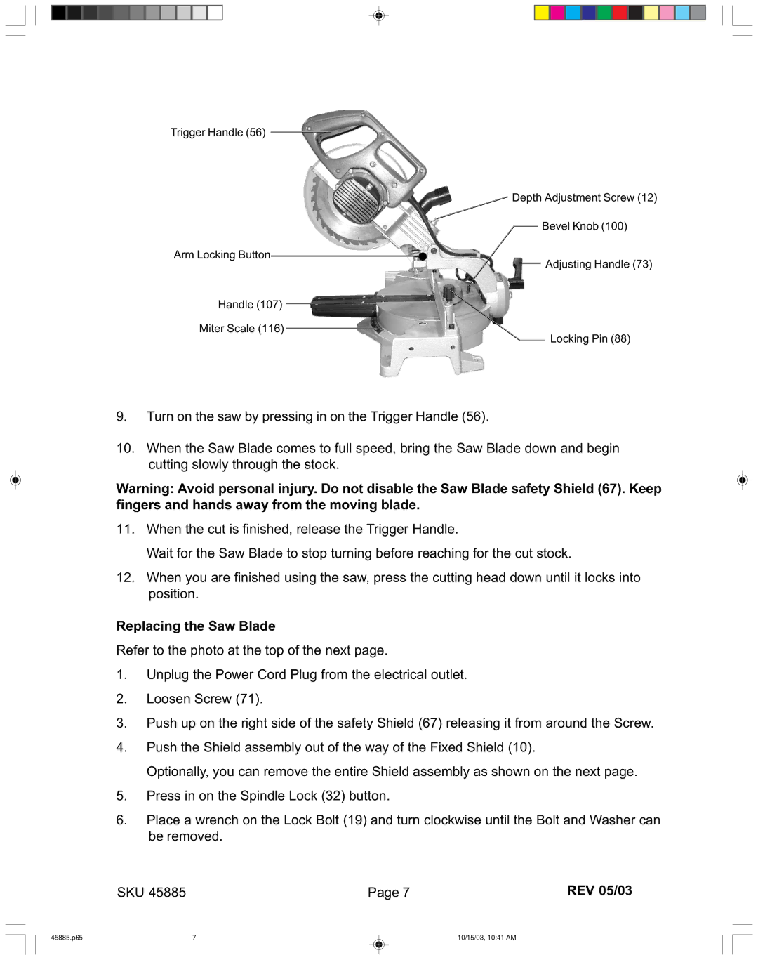 Harbor Freight Tools operating instructions 45885.p65 10/15/03, 1041 AM 