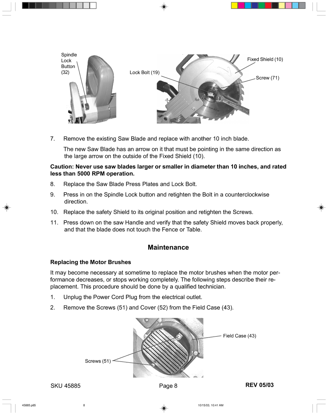 Harbor Freight Tools 45885 operating instructions Maintenance 