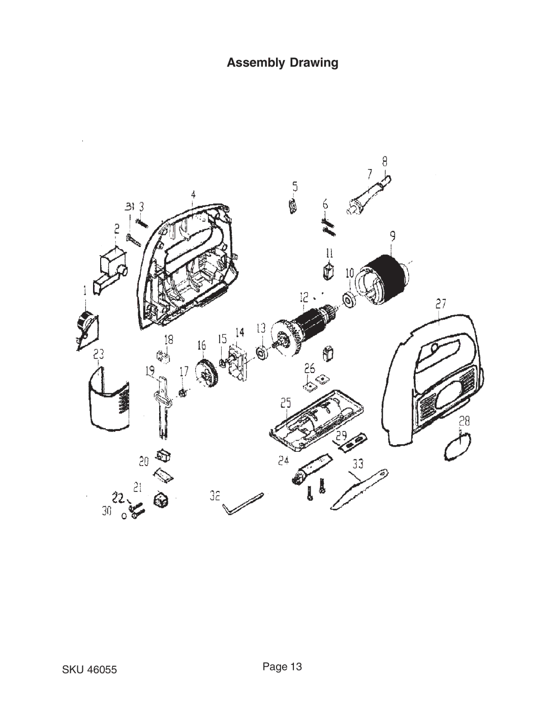 Harbor Freight Tools 46055 operating instructions Assembly Drawing 